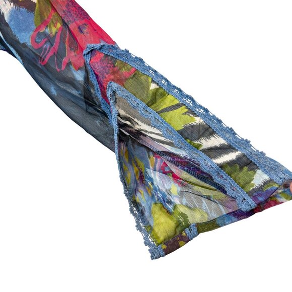 Sheer Floral Womens Tunic Large Embellished Embroidered Slit Art to Wear Boho - Picture 3 of 8